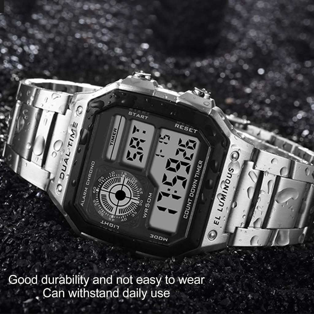 Digital Sports Luminous Sports Watch Silver Fashionable Vintage Watch,