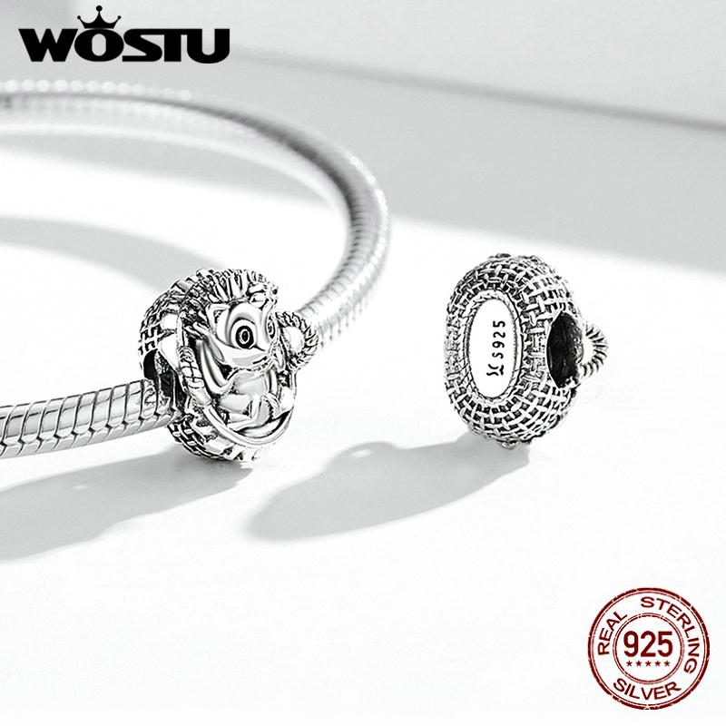 WOSTU Изысканный ежик, детская цветочная корзина, подвесные бусины из стерлингового серебра 925 пробы, подходят к оригинальному браслету, подвеске, ювелирные украшения