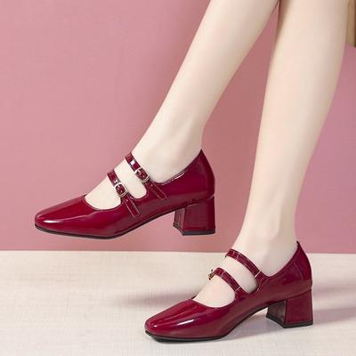 Мода 2024 года, высококачественные женские туфли с пряжкой и ремешком, женские туфли на высоком каблуке, модные туфли с квадратным носком для офиса и карьеры, новые туфли на каблуках больших размеров для женщин