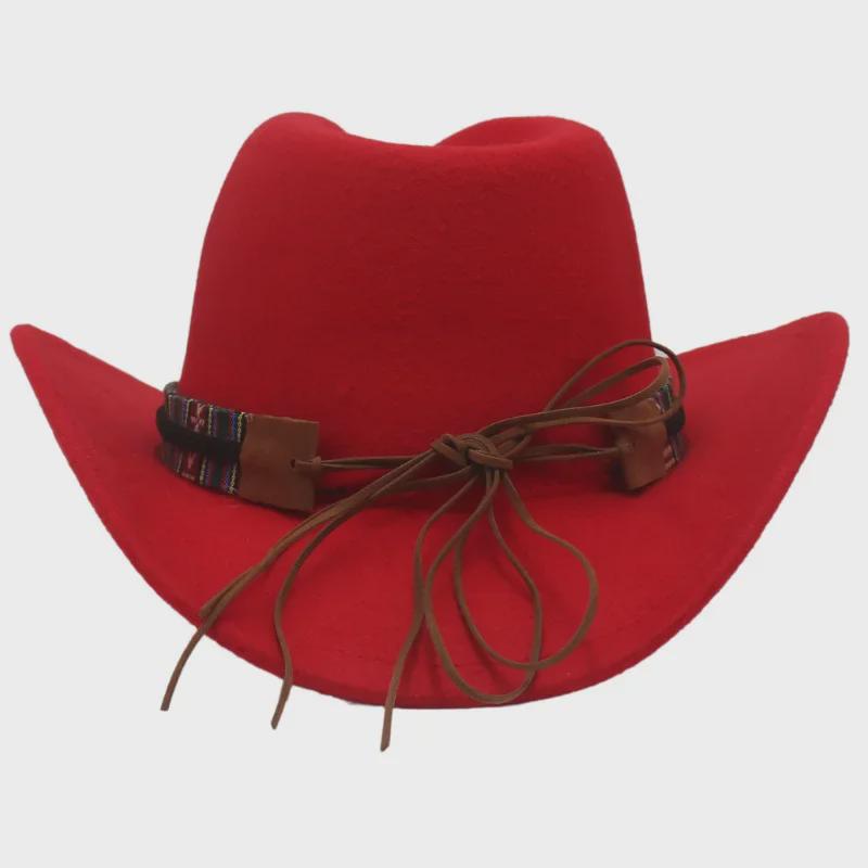 Western Cowboy-Style Wool Felt Hat with Bull Head Accent - Tibetan-Inspired Autumn/Winter Jazz Hat