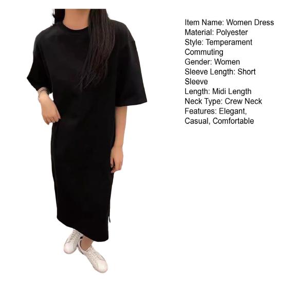 Женское миди-платье с коротким рукавом, летнее повседневное платье-рубашка с круглым вырезом