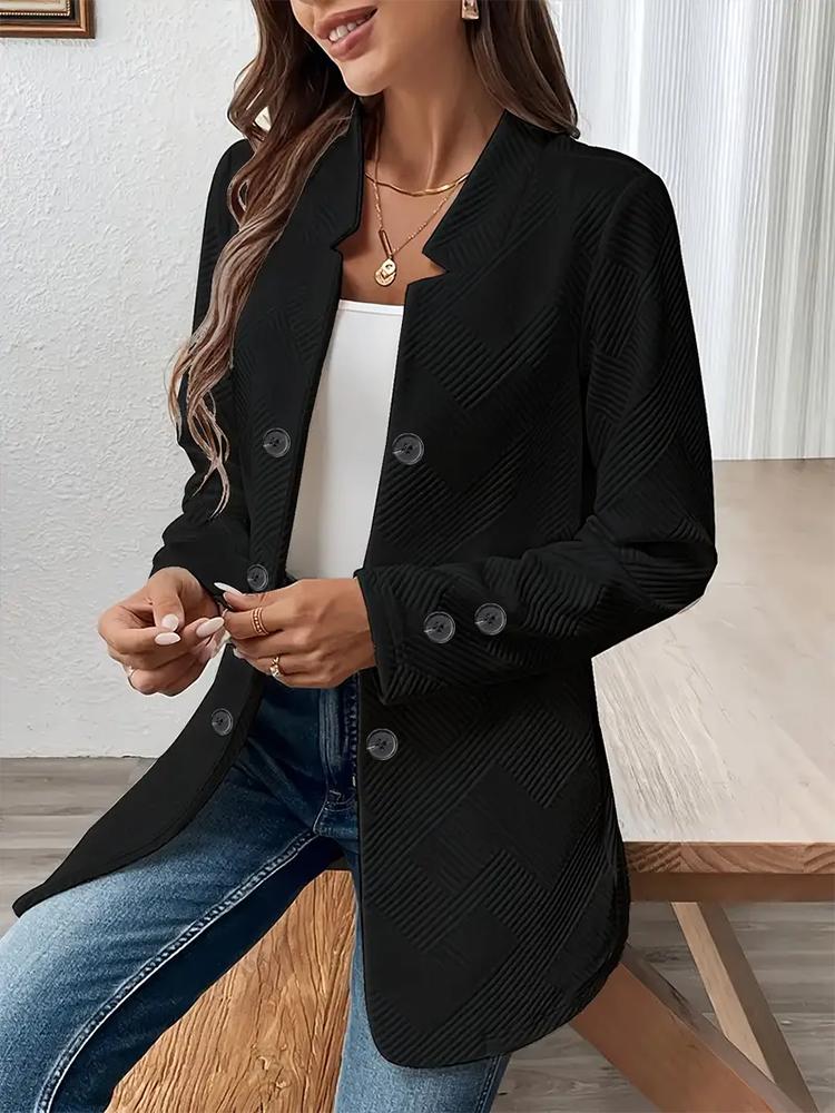 Autumn Winter New Fashion Solid Color Textured Double-Breasted Decorative Inner Pocket Long Sleeve Cardigan Jacket