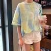 Женская милая футболка Tie Dye O шеи с коротким рукавом, базовая рубашка, свободный топ