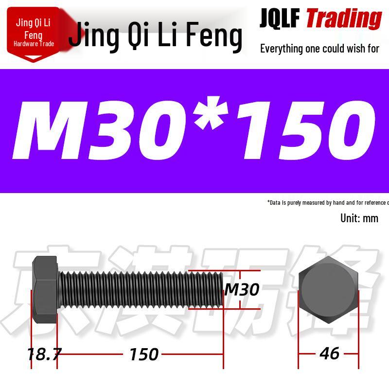 12.9 Grade High-Strength Blackened Hex Bolt M22-M48