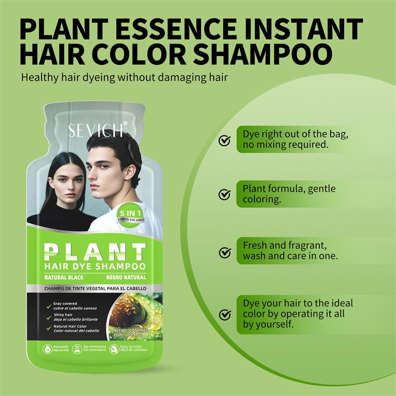 SEVICH 30 мл × 10 шт. Шампунь-краска для волос для закрашивания седины, Растительный шампунь-краска для волос, Быстро окрашивающий шампунь в саше, Натуральный черный