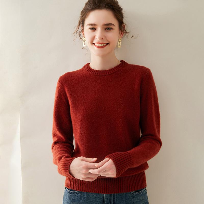 Women's Thickened Cashmere Long Sleeve Knitwear - Soft, Solid Color Round Neck Sweater for Autumn/Winter