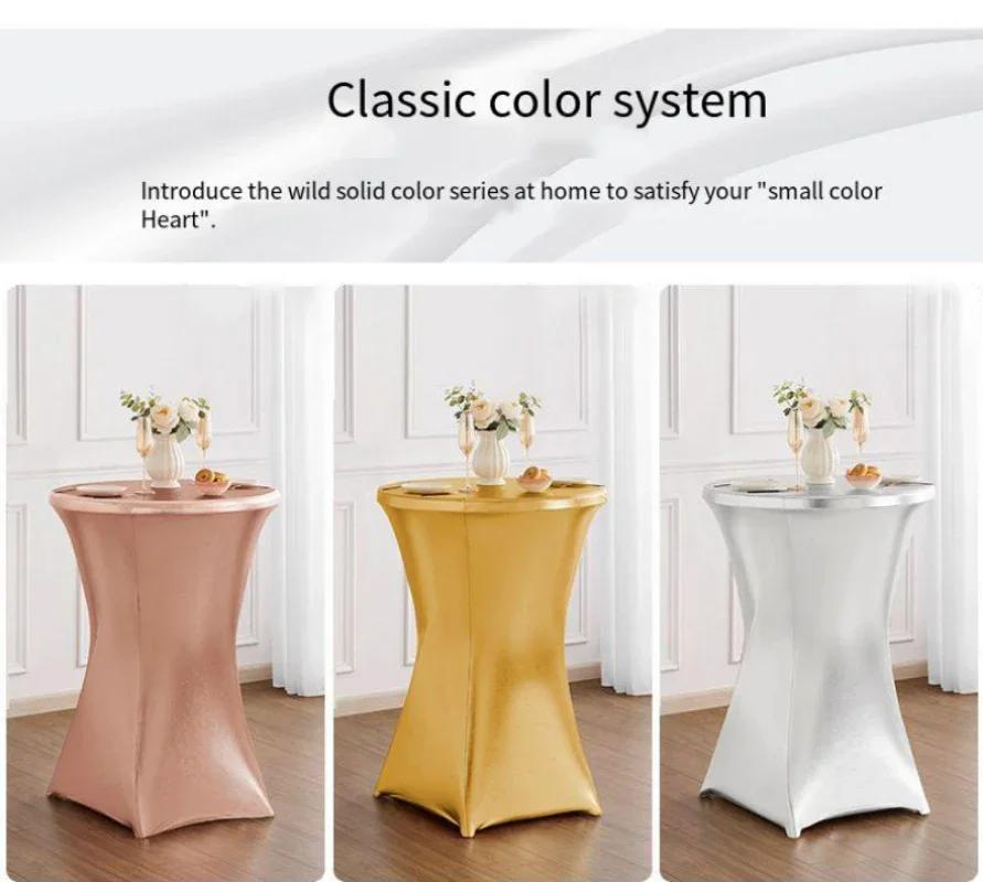 Metallic Cocktail Tablecloth Spandex Round Table Cloth Cover For Hotel Banquet Party Wedding Decoration Four Legs Round Base