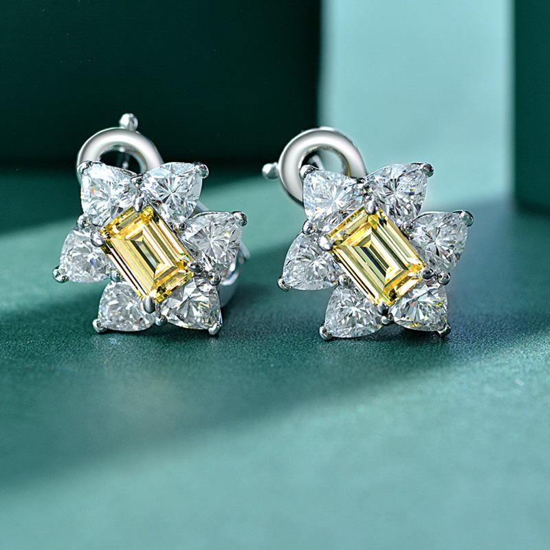 Gica Gema 100% стерлингового серебра 925 пробы, светло-желтый прямоугольник, персонализированные классические серьги-гвоздики для женщин, изысканные ювелирные изделия высокого качества, подарок