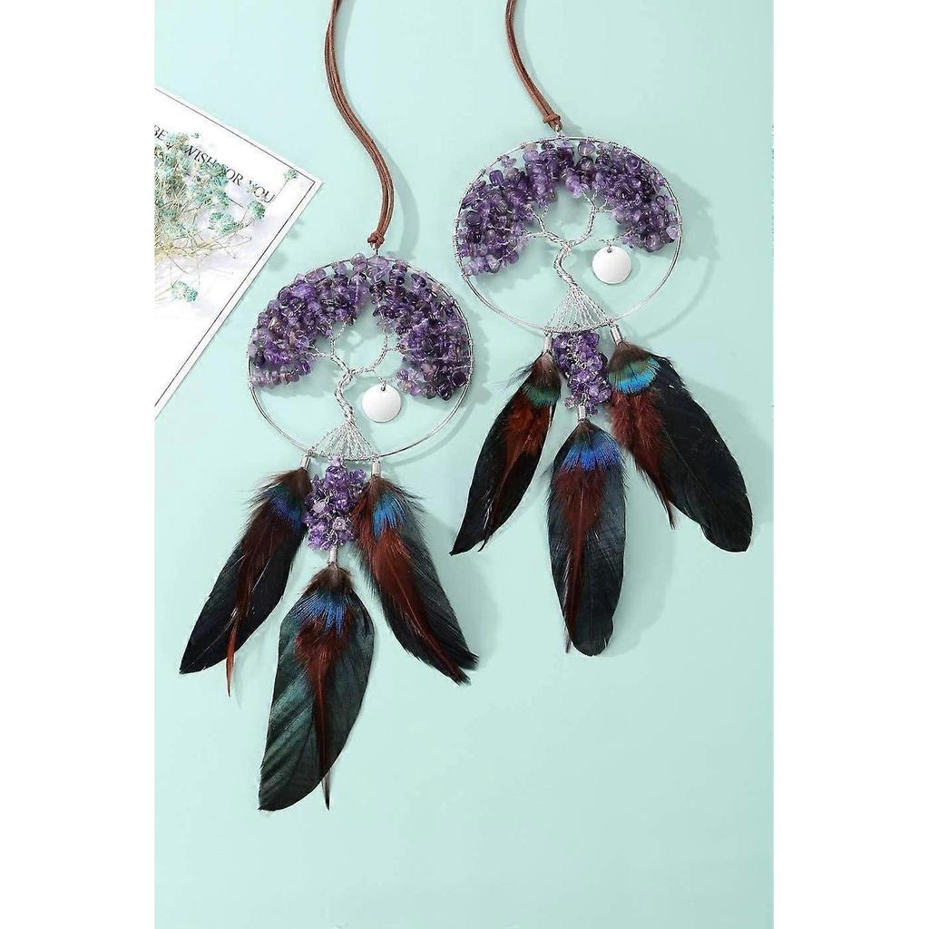 Dream Catcher Tree of Life Hanging Decoration Amethyst Healing Crystals Purple Dreamcatcher