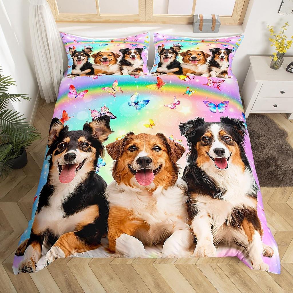 Dog Duvet Cover Set Cute Pet Puppy Animal Design Bedding Set With Zipper Adults Kids Bedroom Single Double Queen Comforter Cover