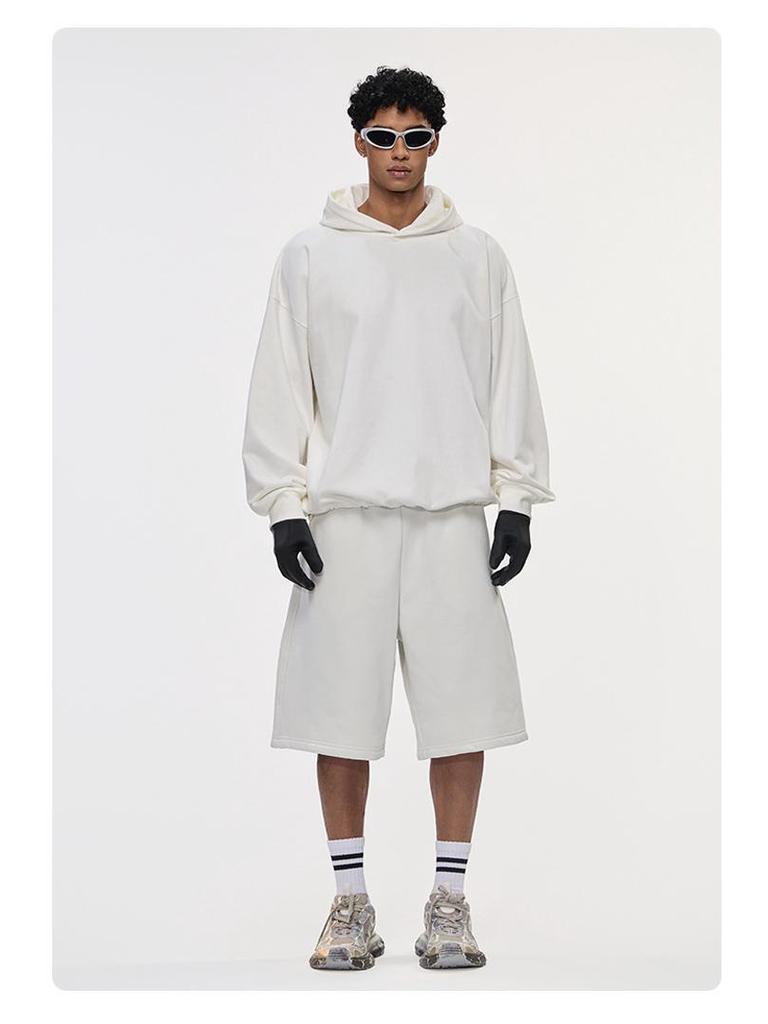 DE Men's Moleskin Twill Hoodie: Boxy Short Wide 420G Sweatshirt with Adjustable Hem Drawstring, American Style