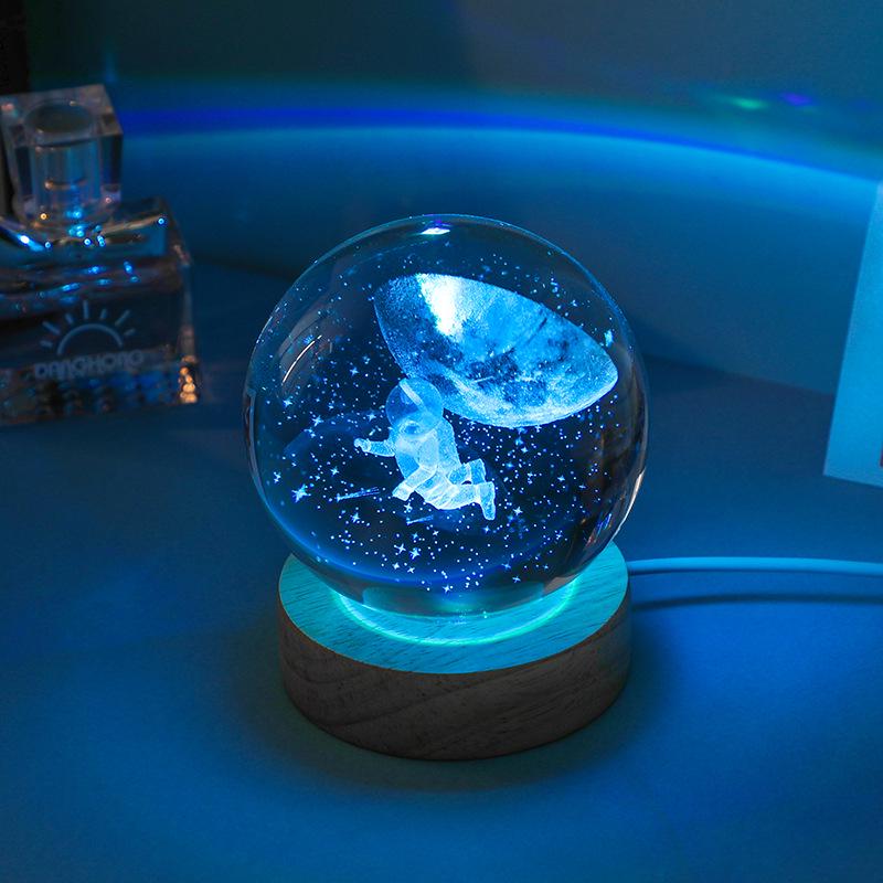 Luminous 3D Crystal Ball Night Light - Engraved Glass Room Ornament, Perfect Birthday Gift for Girls
