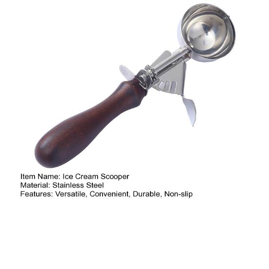 Ложка для мороженого, прочная, легко чистящаяся ложка для мороженого из нержавеющей стали с нескользящей деревянной ручкой для дома