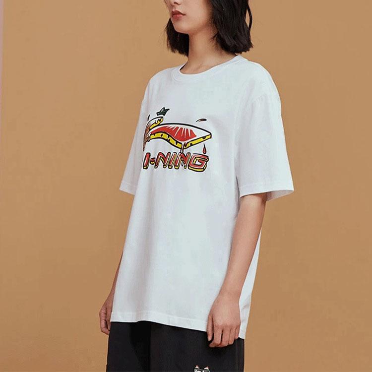 Li-Ning Cartoon Print Casual Short Sleeve T-Shirt Unisex Tops White AHSS561-1