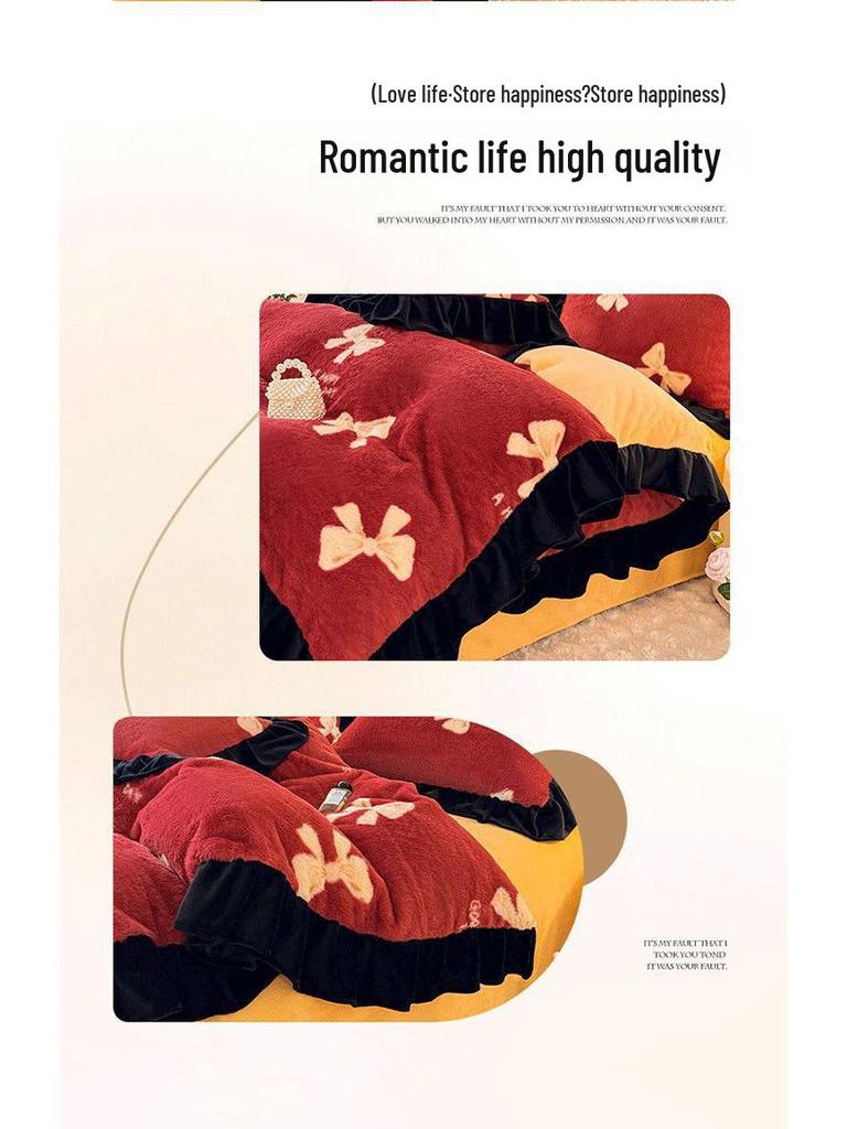 G5Z Winter Plush Coral Fleece Bedding Set - Thickened Double-Sided Duvet Cover & Bed Sheet, Three-Piece Set