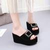 Thick-soled Word Drag Joker Black Slippers Women's Footwear Wedges Wear Sandals and Slippers At The Bottom of Muffins