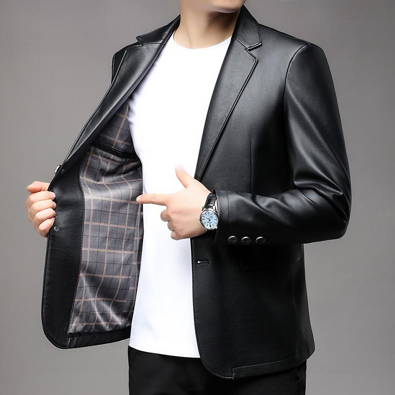 Мужская корейская облегающая модная деловая куртка, повседневная кожаная куртка для мотоциклистов