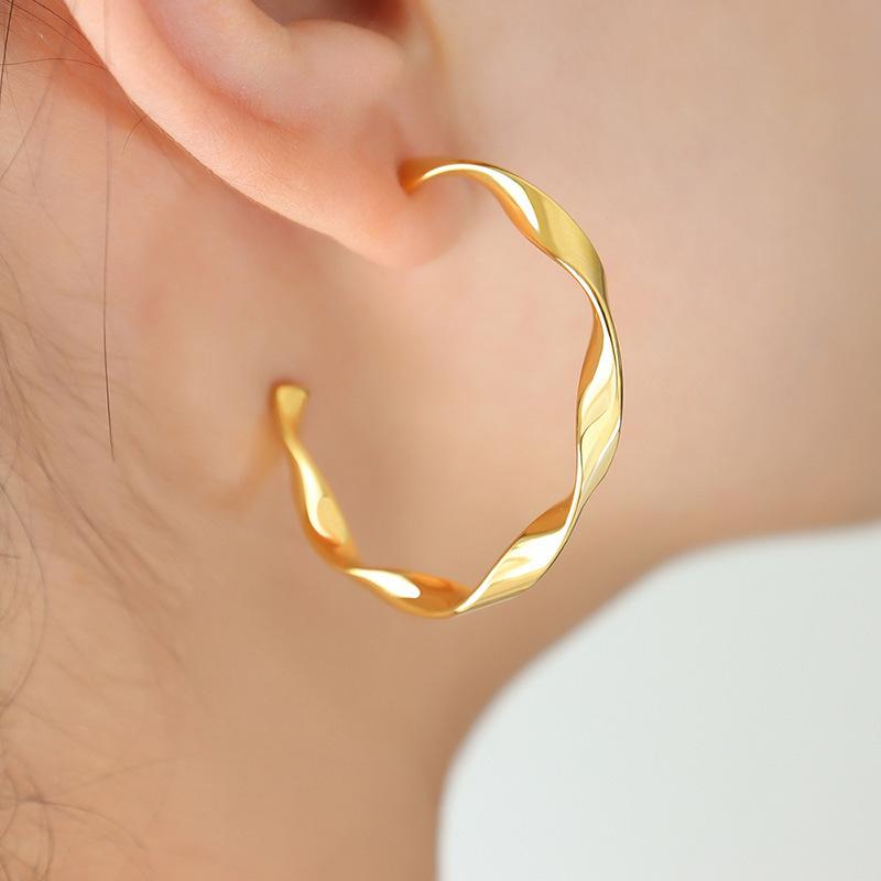 Серьги Roman Design Twist Line, индивидуальный дизайн, универсальные серьги C-type, серьги из титановой стали с покрытием из золота 18 карат