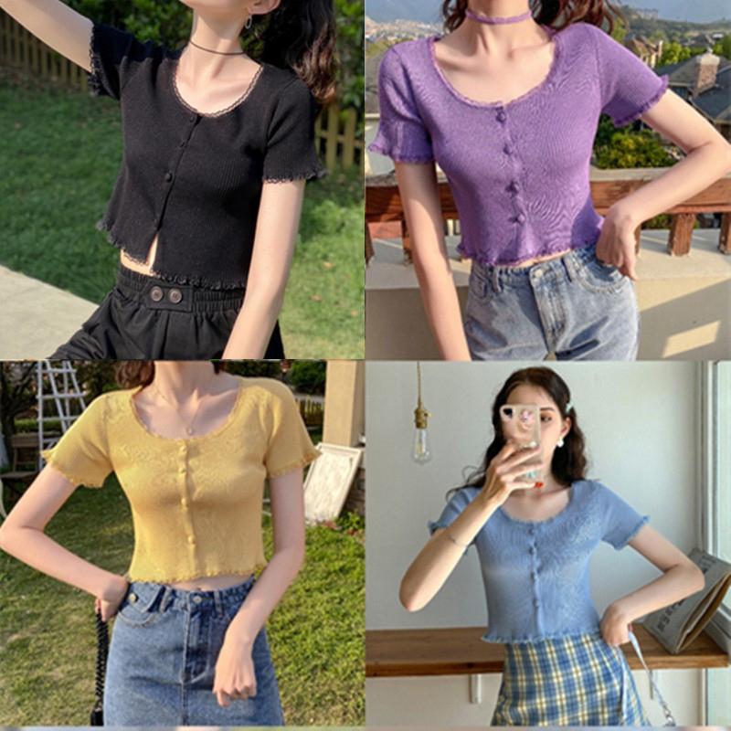 Свитер Yankee Knit Year Женский модный фиолетовый кружевной кардиган Тонкий короткий отрезок Узкие топы Повседневный базовый комфорт и стиль Узкие пуловеры Футболки