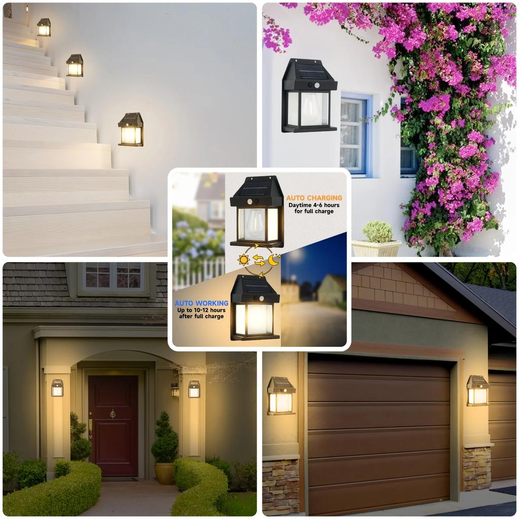 Уличные солнечные светильники, настенный солнечный светильник от заката до рассвета с датчиком движения, 3 режима освещения, водонепроницаемый солнечный