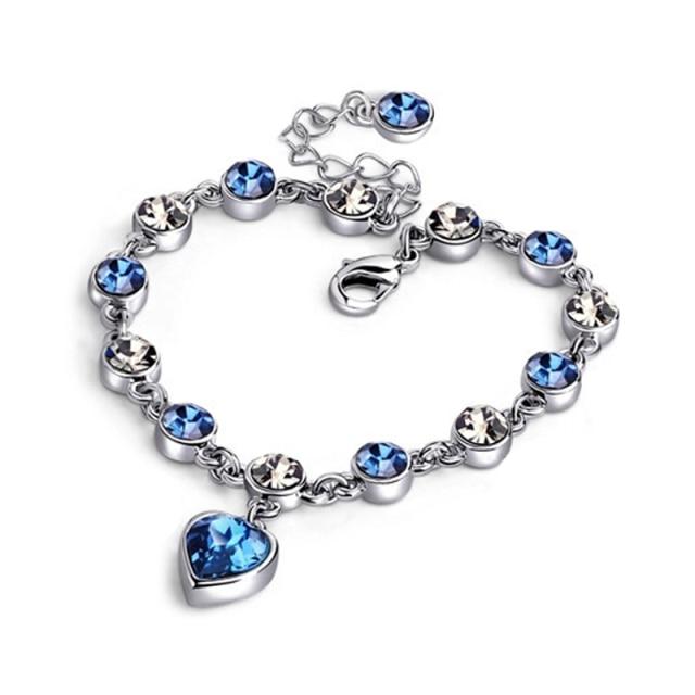 925 Sterling Silver Charm Sapphire Heart Bracelet Chain For Women Fashion Engagement Party Jewelry Gift