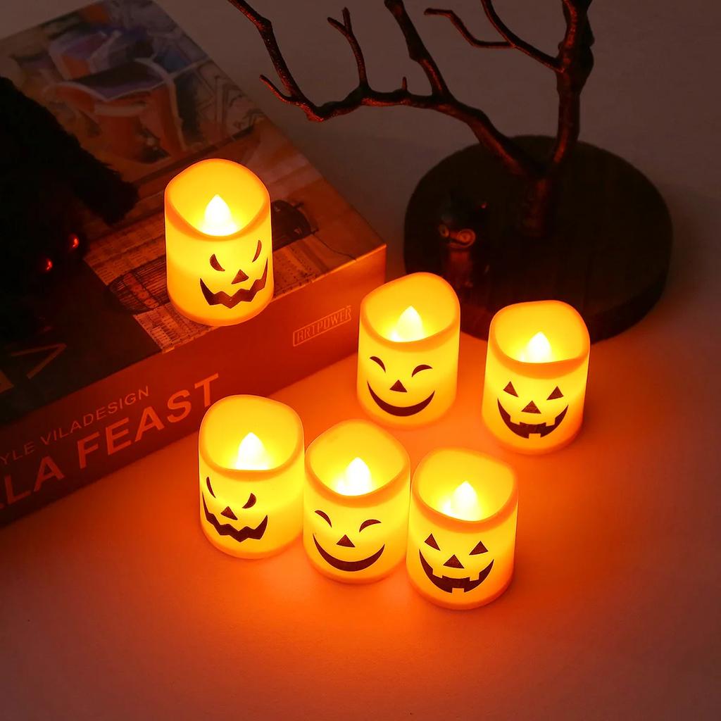 LED Candle Light Battery Pumpkin Halloween Electronic Skull Ghost Festival Spooky Pumpkin Light Atmosphere Decor Candle Light