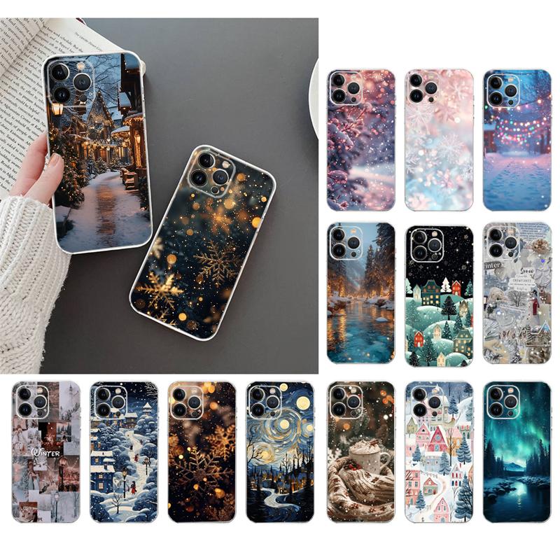 Winter Christmas Snowflake Phone Case Carcasa Funda For iPhone 17 Pro Max Air 16 15 14 13 Pro Max 15 16 Pro 15Plus Case