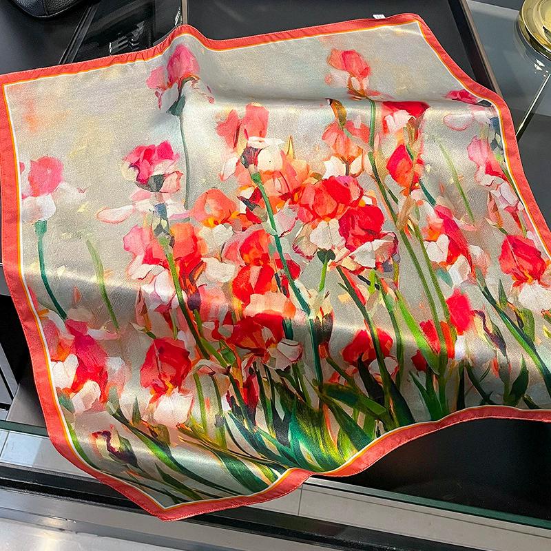 Новый 100% Натуральный Шарф из Натурального Шелка Женский Платок Бандана Квадратные Шарфы Палантин Косынка Тутовый Весенняя Мода Роскошный Высокое Качество Хиджаб