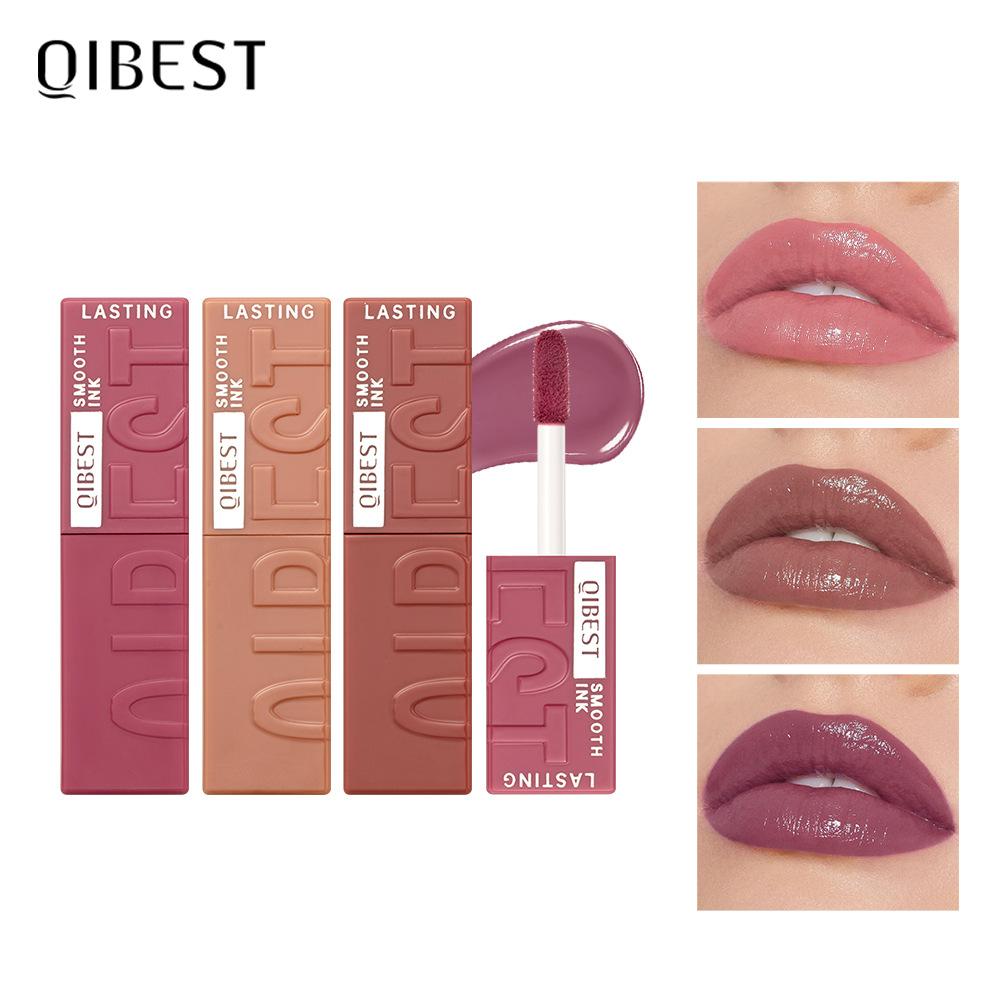 QIBEST Water Mirror Lip Glaze Non-stick Cup Lasting Moisturising Moisturising Lip Gloss Liquid Lipstick Beauty