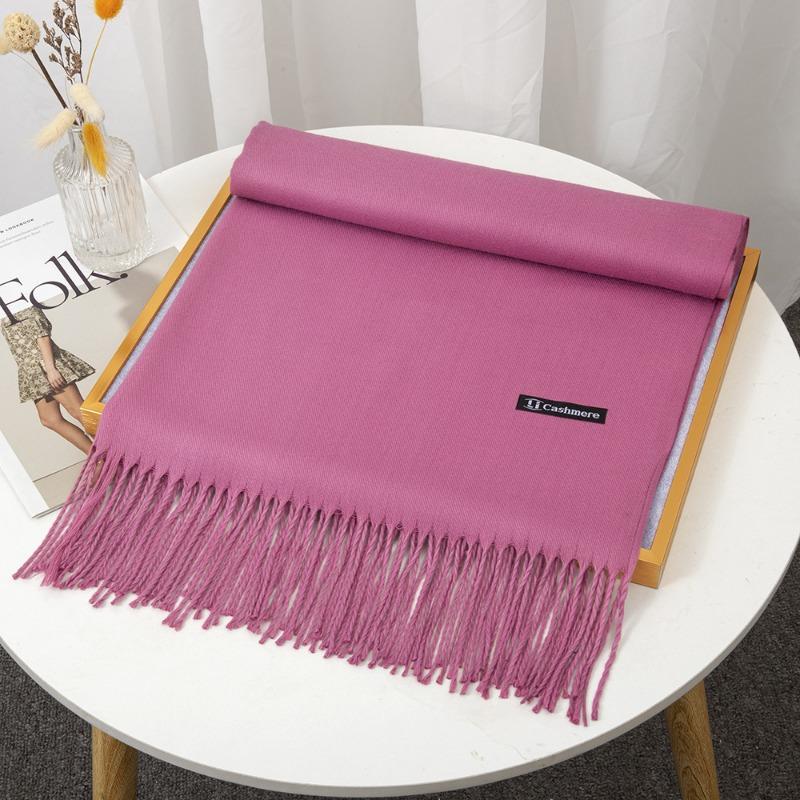 Scarf Women's Winter Monochrome Imitation Cashmere, Warm and Thickened Long Summer New Air-conditioning Fringed Large Shawl
