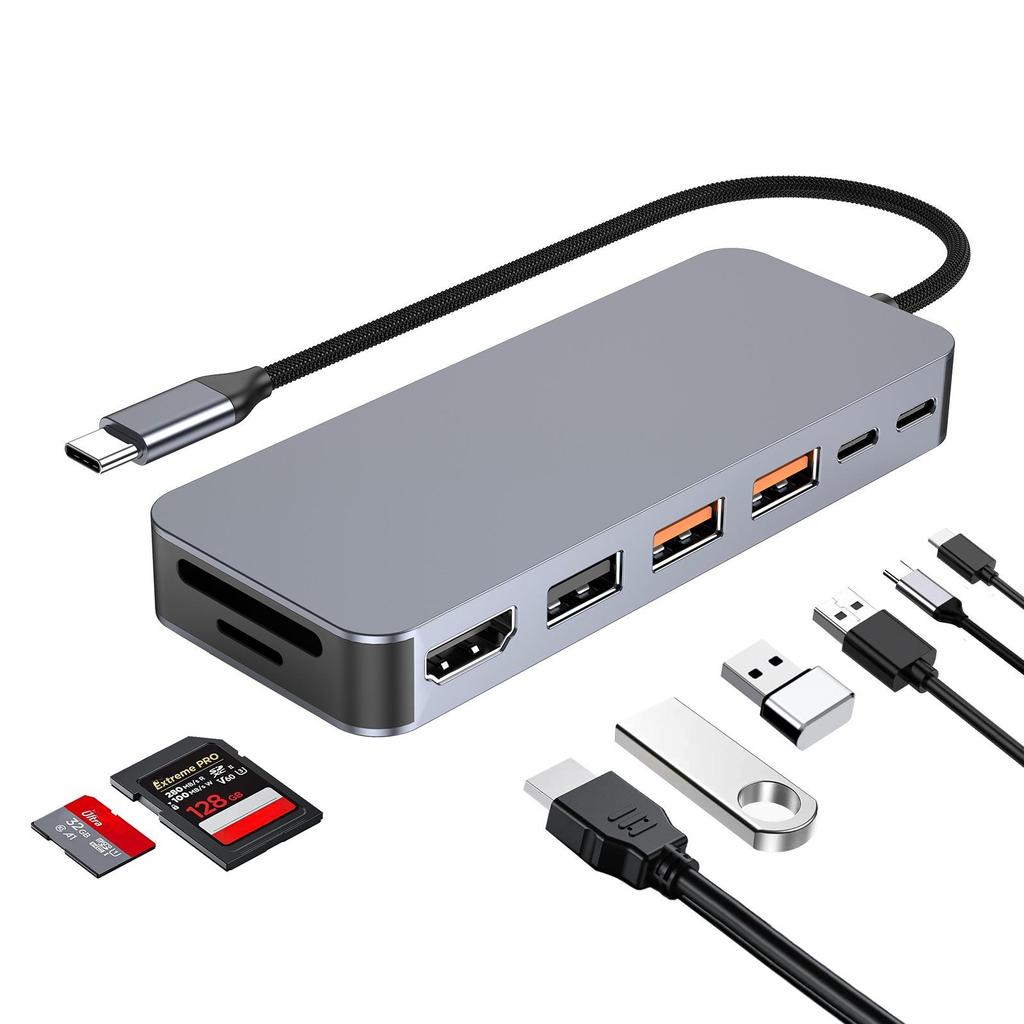 USB-C хаб с корпусом для M.2 SSD, док-станция USB C 9-в-1, подходит для M.2 NVMe SSD, 10 Гбит/с, HDMI 4K@60 Гц, 100 Вт PD, кардридер SD/TF