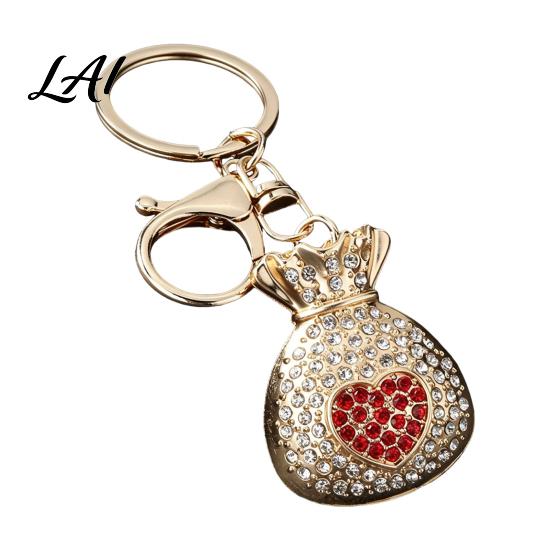 Sparkling Lucky Bag Pendant Rhinestone Keychain Good Luck Fortune Keyring Keychain Love Heart Pouch Charm for Handbags Backpacks Elegant