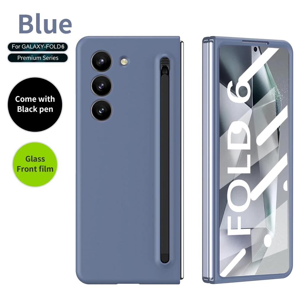 Матовый чехол с эластичным стилусом для Samsung Galaxy Z Fold 6, 5, 4, 3, дополнительная закаленная пленка, ударопрочный жесткий чехол