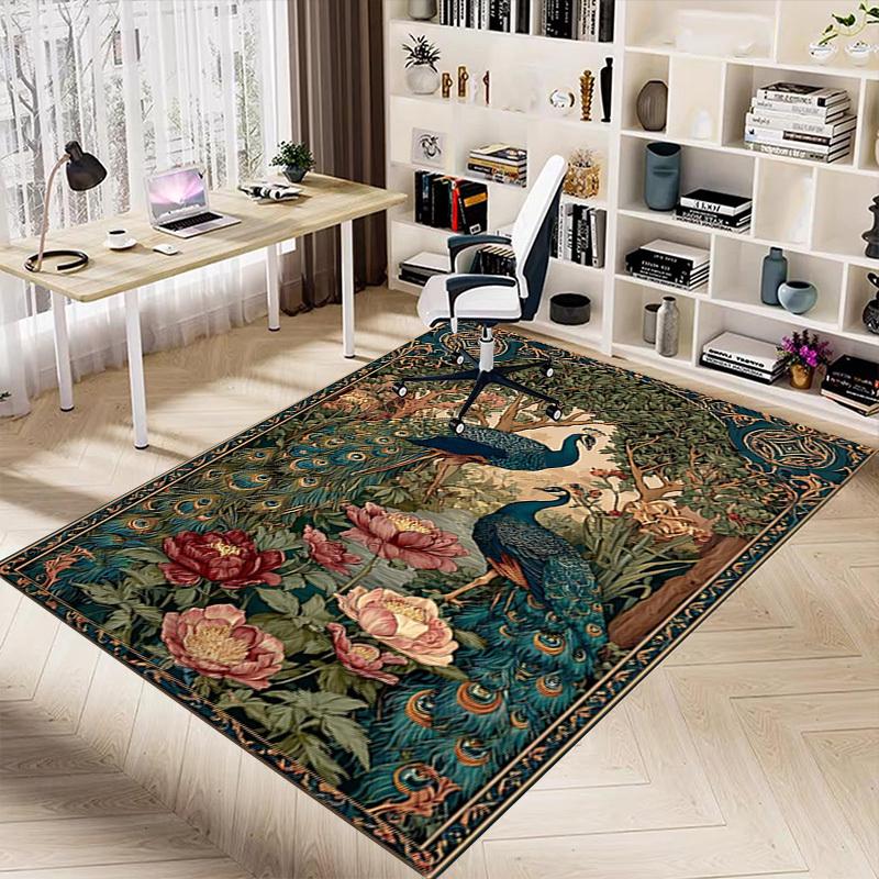1pc Peacock Flowers Carpet Anti Slip Polyester Floor Mat for office.Bedroom