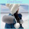 Faux Beanie Hat Knitted Fur For Cold Weather Cute Four Pompom Ball Cossack Skiing Furry Hat Winter Thicken Warm Hat