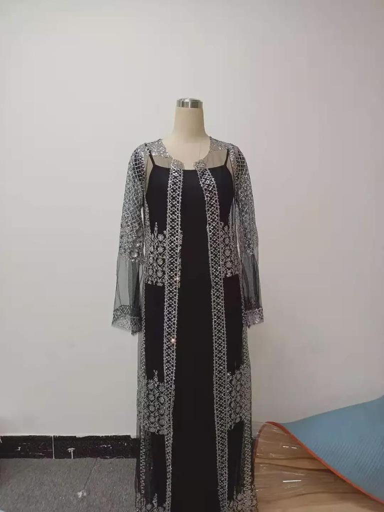 Elegant Gold-Stamped Evening Gown - European & American Style, Sexy Long Skirt with Shawl, Perfect for Banquets & Events