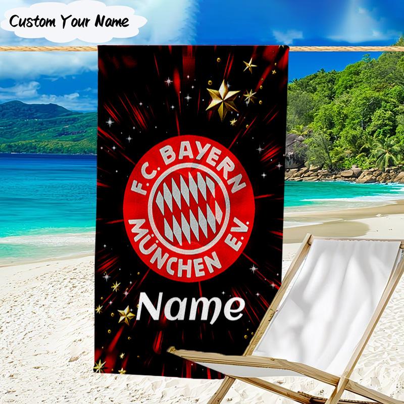 1PC Custom Name Beach Towel Bayern Munich Crest Art Beach Towel, Suitable for Camping, Travel, Beach Accessories, Super Absorbent, Family Gift