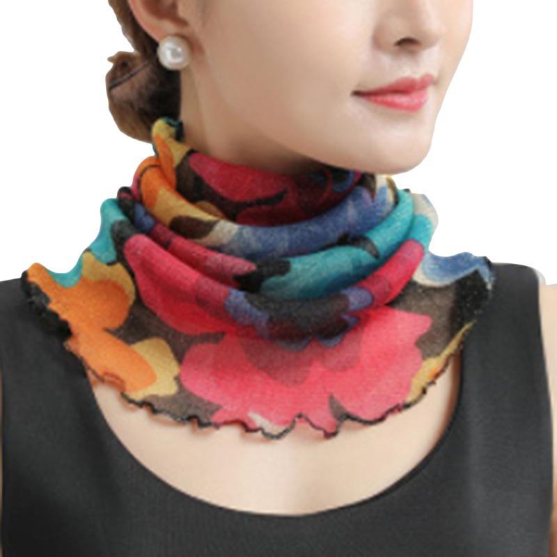 Spring Summer Chiffon Neck Collar Scarf Women Head Thin Sunscreen Variety Small Silk Anti-Uv Scarf Mask Multi-Function Scarf