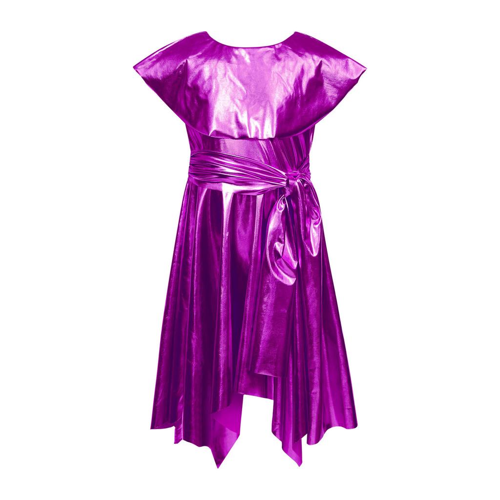 Girls Praise Dance Metallic Tunic Asymmetrical Hem Belted Choir Dress Performance Gown
