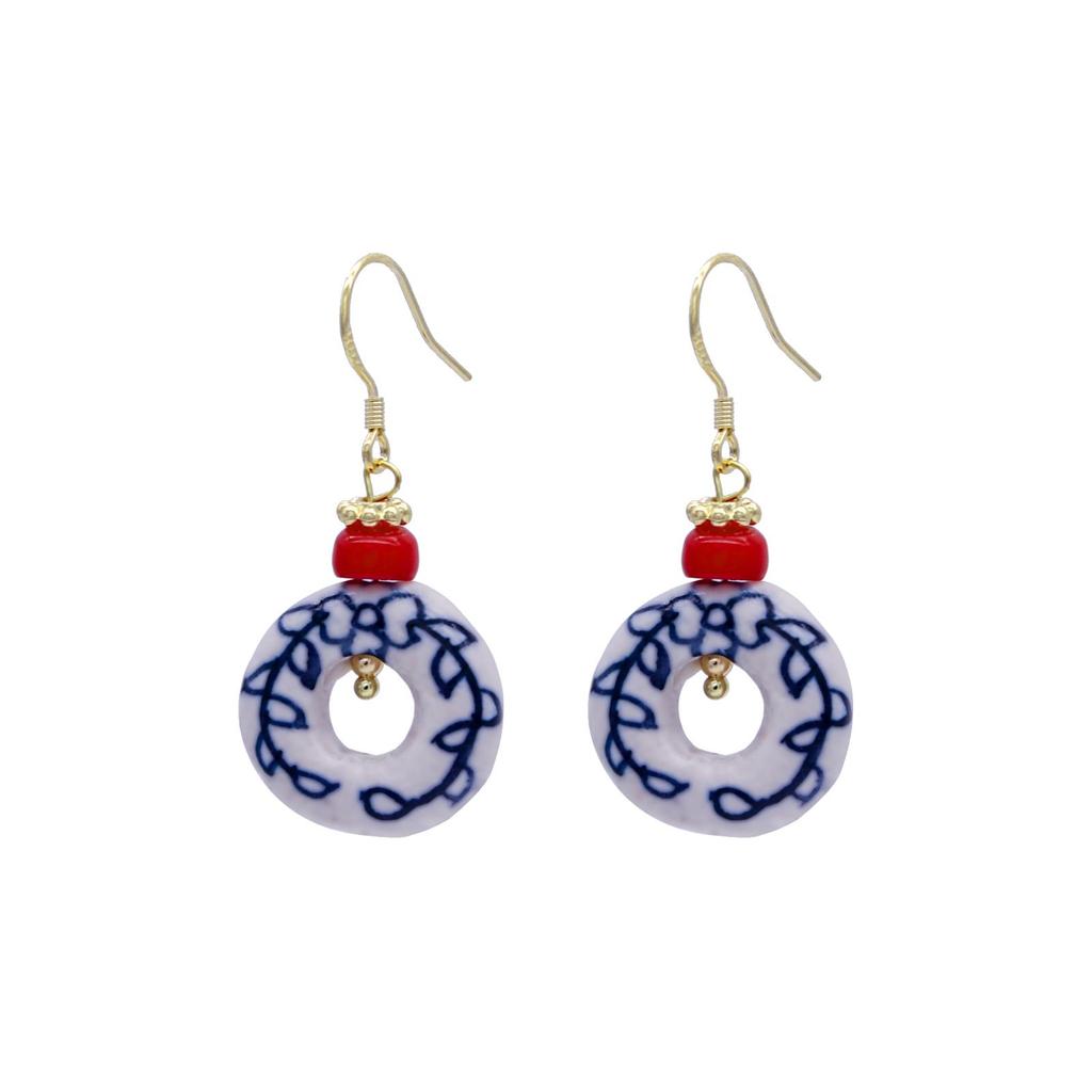 Her Lab Ювелирные изделия | Винтажные простые деревянные круглые полые серьги с геометрическим рисунком, белые массивные серьги-капли