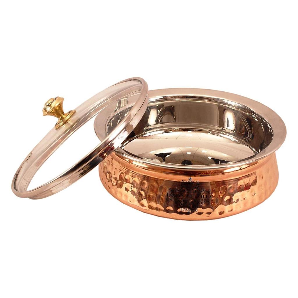 Сталь Медь Сервировочный Ханди со Стеклянной Крышкой 750 мл-Сервировочные Блюда Курица Бирьяни Овощи Дом