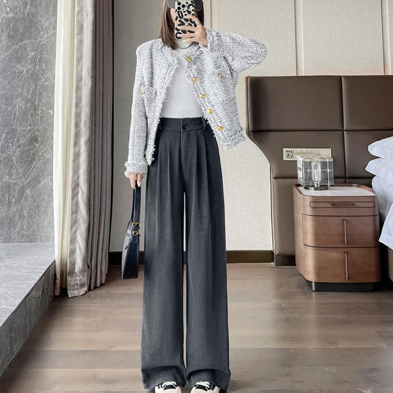 Белые вельветовые брюки широкого кроя для женщин на осень и зиму, новые узкие прямые драпированные брюки Small Plus из бархата