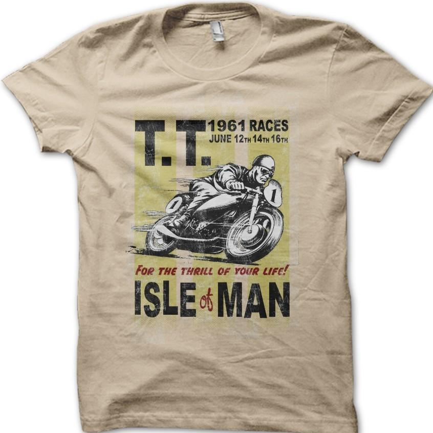 ВИНТАЖНЫЙ ПОСТЕР Мотогонки Isle Of Man 1961 года Классическая футболка Мотоциклист 06070