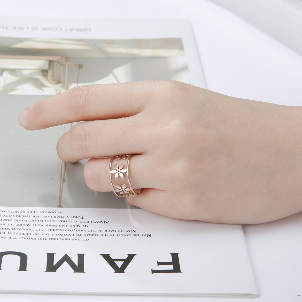 Romantic Flower Finger Ring Stainless Steel Wide Hollow Women Casual Rings Jewelry Engagement Anniversary Gift
