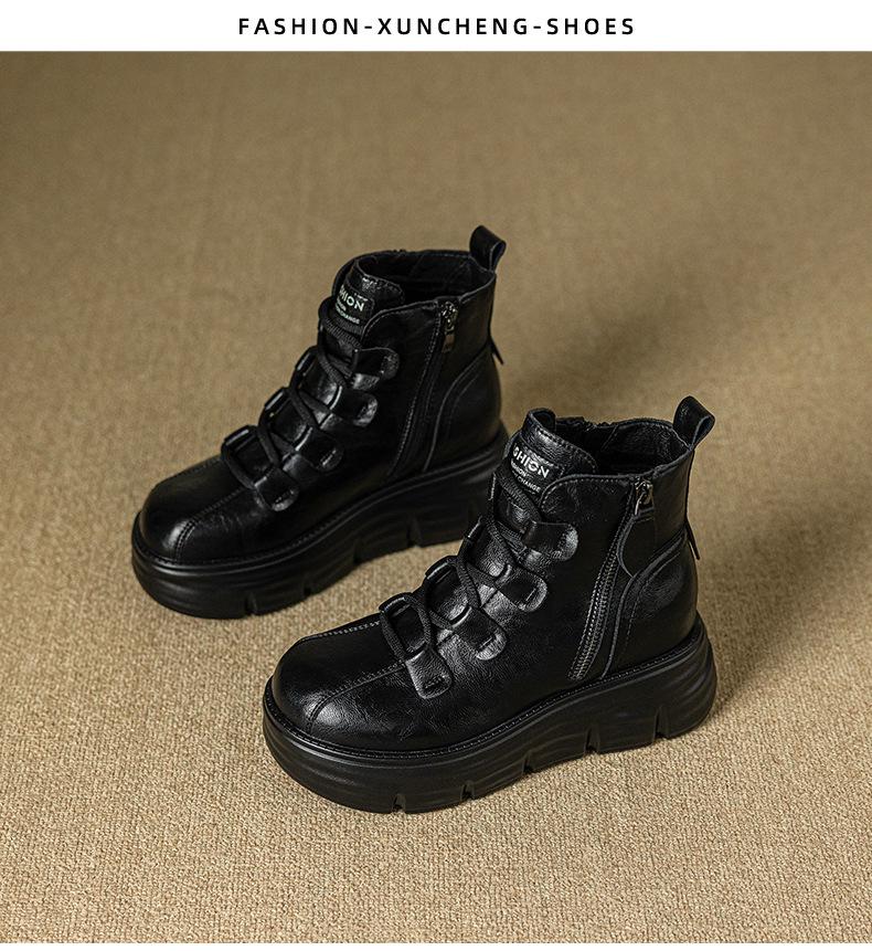 Martin Women's 8cm Height-Increasing Velvet Boots, Retro Thick-Soled High-Tops for Autumn/Winter 2024.