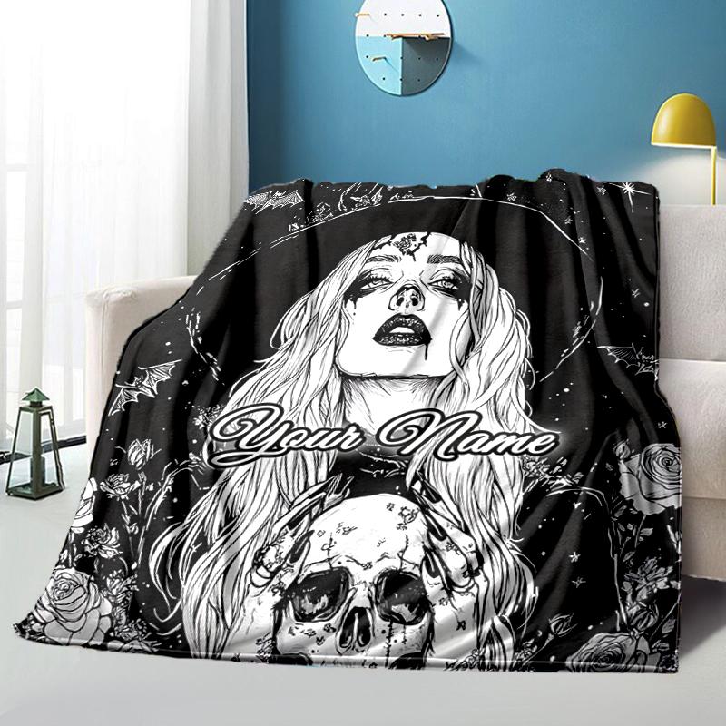 1PC Custom Name Dark Gothic Elegance blanket versatile,all-season throw suitable for the living room,bedroom,camping,travel,and gift