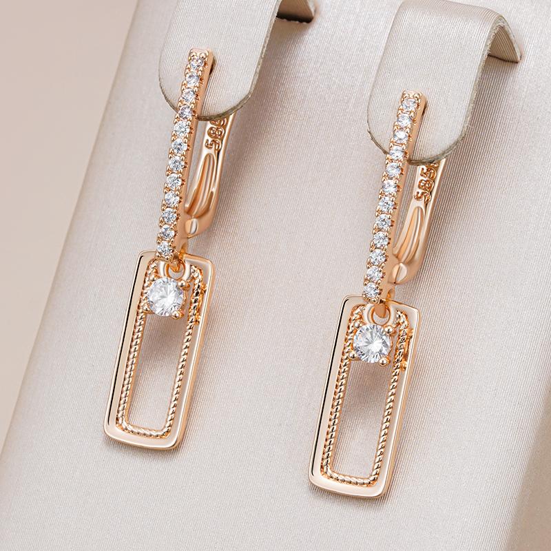 Kienl  Shiny Natural Zircon Square Long Earring For Women  Rose Gold Color Glossy Metal Accessories Trend Daily Jewelry