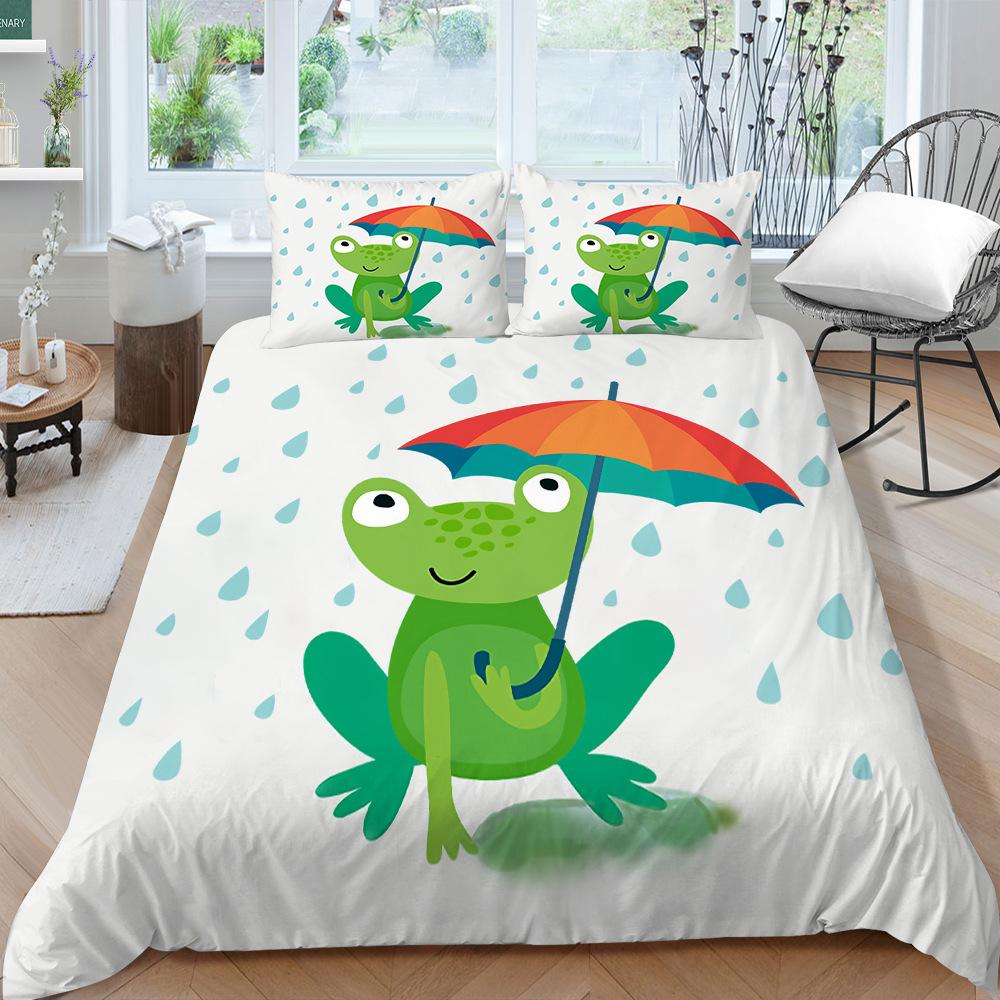 Animal Frogs Duvet Cover Set King Queen Size Green Lovely Cartoon Frog Bedding Set Kids Toad 2/3pcs Polyester Comforter Cover
