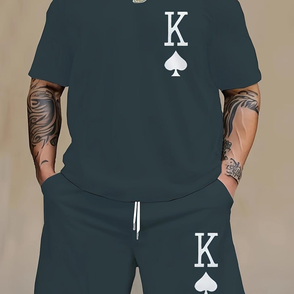 2 шт., мужская удобная футболка с рисунком «K» больших размеров и шорты — повседневный стиль для занятий спортом на открытом воздухе и летних мероприятий