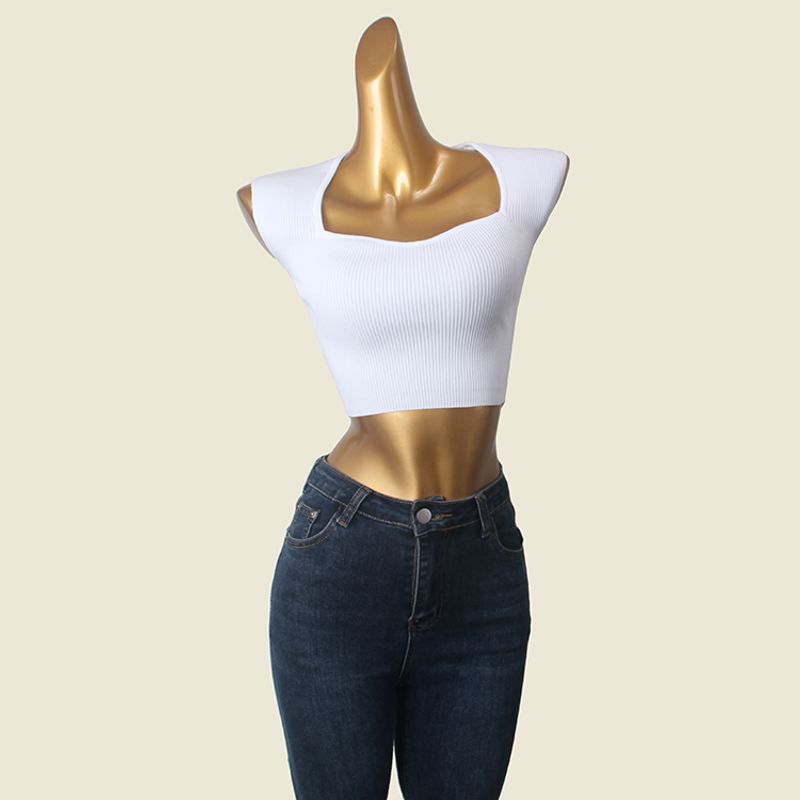 Sweetheart Sexy Short Sleeve Knitwear Summer Sexy Square Collar Crop Top Foreign Trade Original Order T-shirt